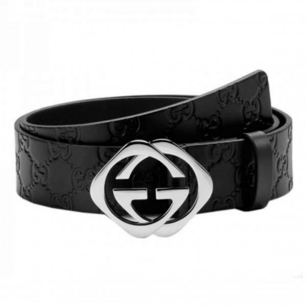 GUCCI BLACK S.SI.MA LEATHER BELT WITH SQUARE G BUCKLE – B4