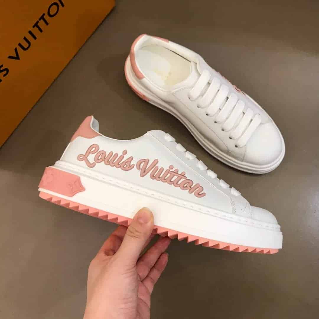 Louis Vuitton White/Pink Leather Logo Time Out Sneakers Size 37