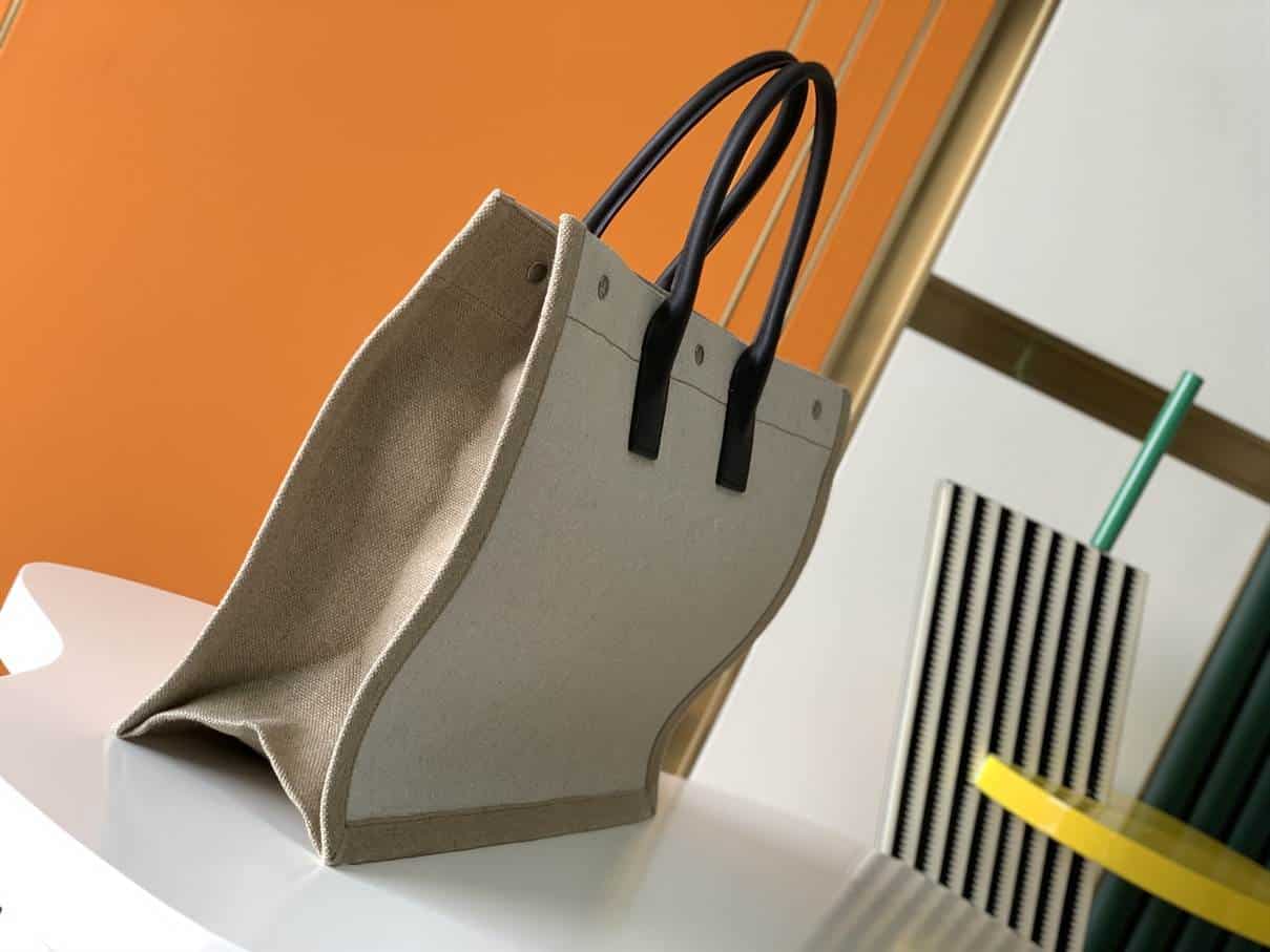 RIVE GAUCHE TOTE BAG IN LINEN AND LEATHER - WBY16 - We Replica