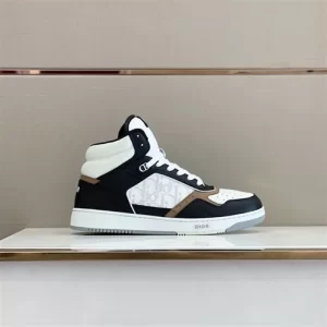 B27 HIGH-TOP SNEAKER BLACK WHITE AND BEIGE SMOOTH CALFSKIN WITH WHITE DIOR OBLIQUE GALAXY LEATHER - CD119