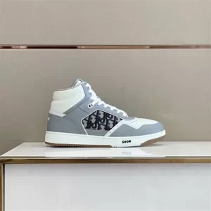 B27 HIGH-TOP SNEAKER GRAY AND WHITE SMOOTH CALFSKIN WITH BEIGE AND BLACK DIOR OBLIQUE JACQUARD - CD117
