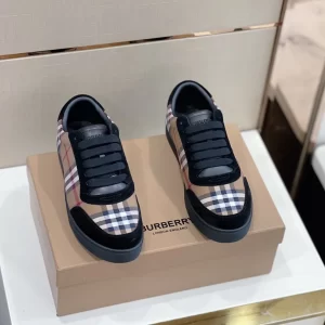 BURBERRY VINTAGE CHECK COTTON AND SUEDE SNEAKERS - BBR119